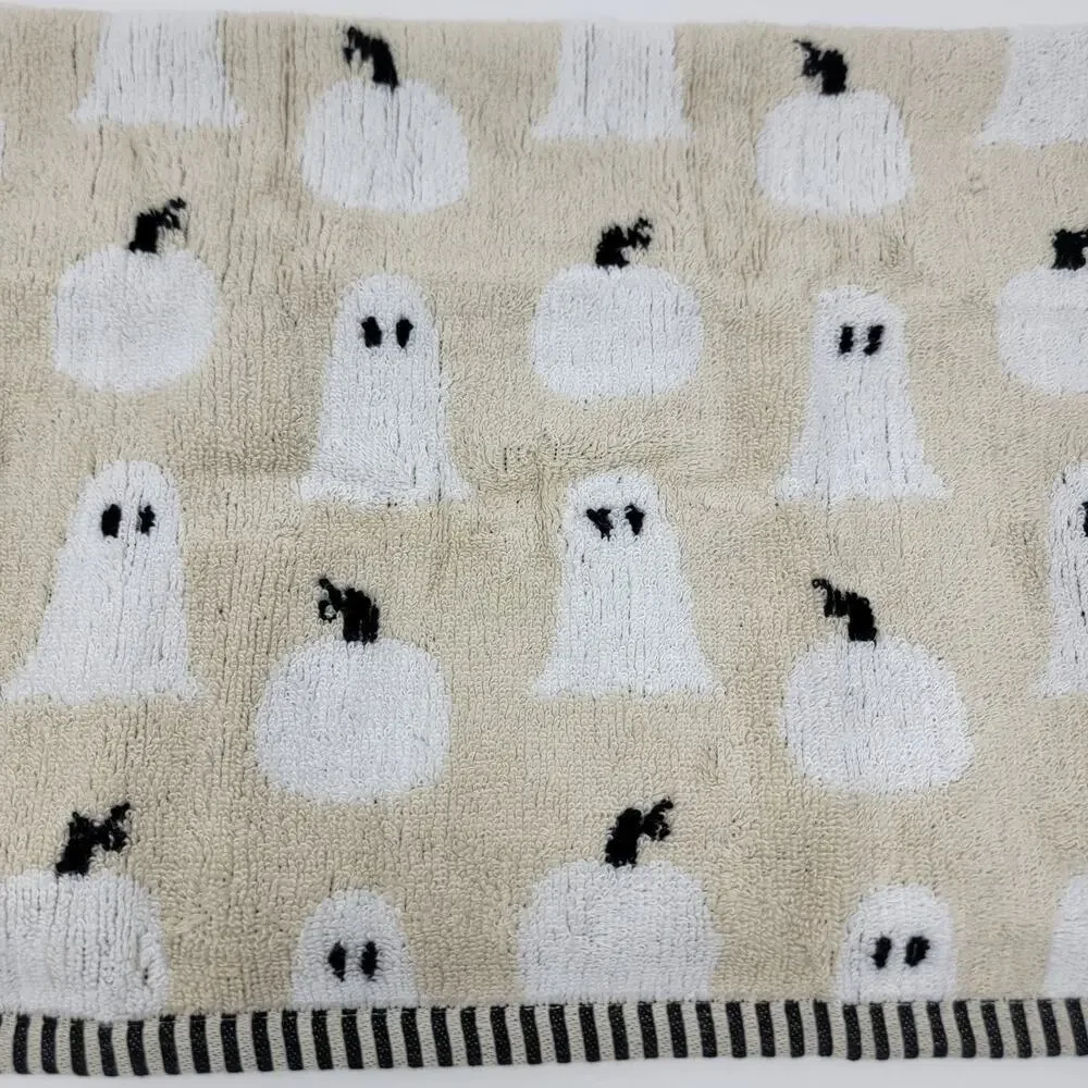 KassaDecor Hand Towels Set of 2 Ghost Pumpkins Halloween Beige White Black